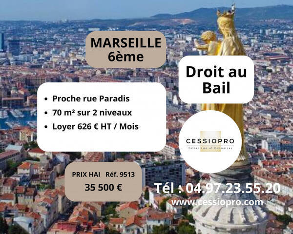 Sale Business cession de droit au bail 70 m² Marseille 6e Arrondissement (13006)