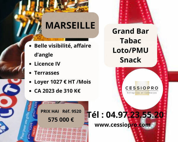 Sale Business bar - tabac - loto - pmu - restauration rapide 100 m² Marseille 15e Arrondissement (13015)