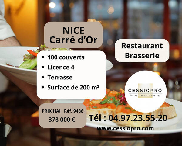 Vente Fonds de commerce brasserie - restaurant 200 m² Nice (06000)