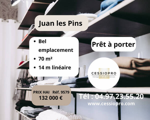 Vente Fonds de commerce pr&ecirc;t &agrave; porter 70 m² Juan-les-Pins (06160)