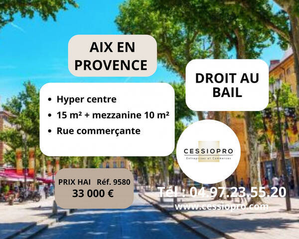 Sale Business cession de droit au bail 15 m² Aix-en-Provence (13090)