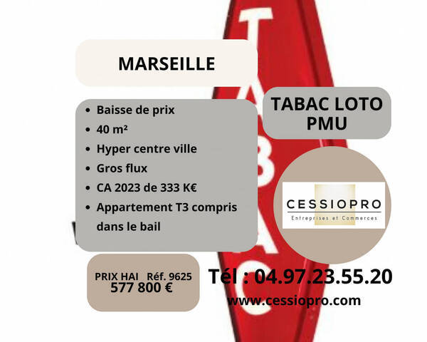 Sale Business tabac - loto - pmu 40 m² Marseille 1er Arrondissement (13001)