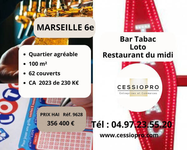 Sale Business bar - loto - tabac - restaurant 100 m² Marseille 6e Arrondissement (13006)