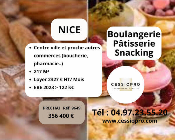 Sale Business boulangerie - p&acirc;tisserie 217 m² Nice (06000)