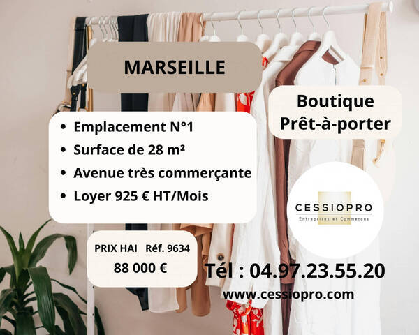 Sale Business pr&ecirc;t &agrave; porter 28 m² Marseille 12e Arrondissement (13012)