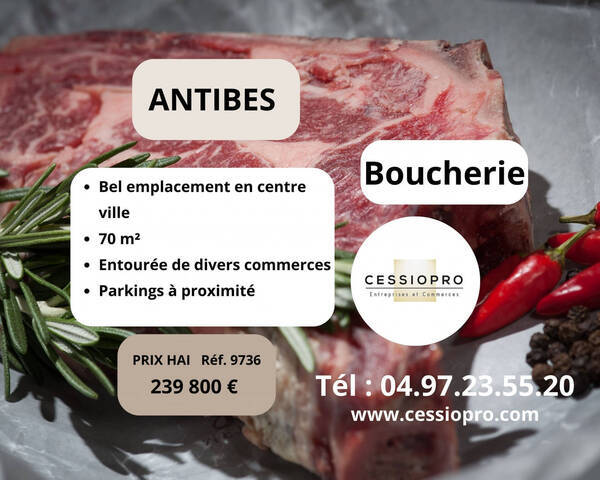 Sale Business boucherie 70 m² Antibes (06160)