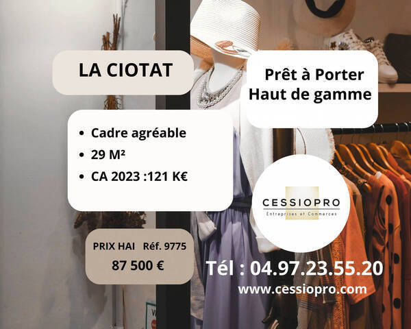 Sale Business pr&ecirc;t &agrave; porter 29 m² La Ciotat (13600)