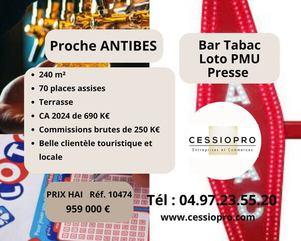 Vente Fonds de commerce bar - tabac - loto - pmu - presse 240 m² Cagnes-sur-Mer (06800)