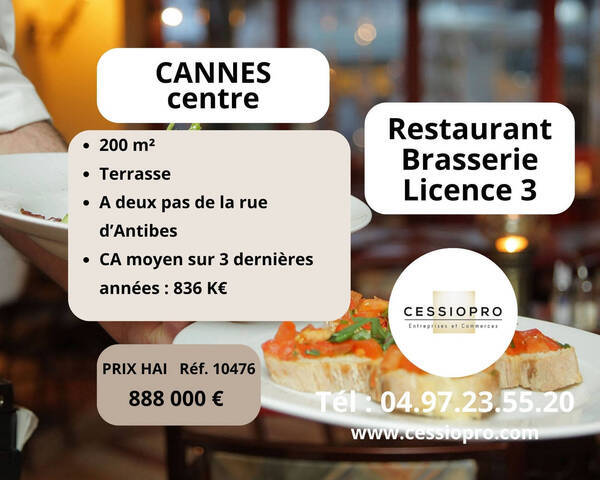 Sale Business brasserie - restaurant 200 m² Cannes (06150)