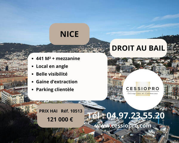 Sale Business cession de droit au bail 441 m² Nice (06300)