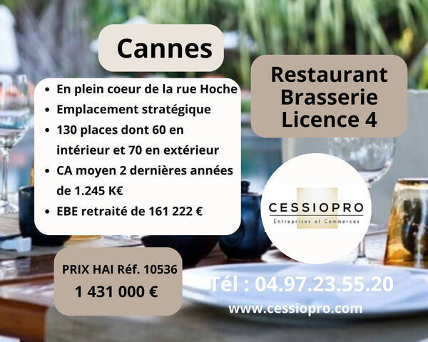 Vente Fonds de commerce restaurant - brasserie - licence iv 78 m² Cannes (06150)