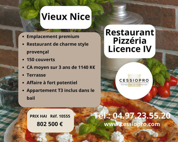Sale Business restaurant - pizzeria - licence iv 270 m² Nice (06300)