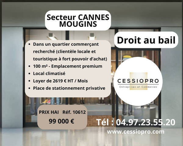 Sale Business cession de droit au bail 100 m² Mougins (06250)