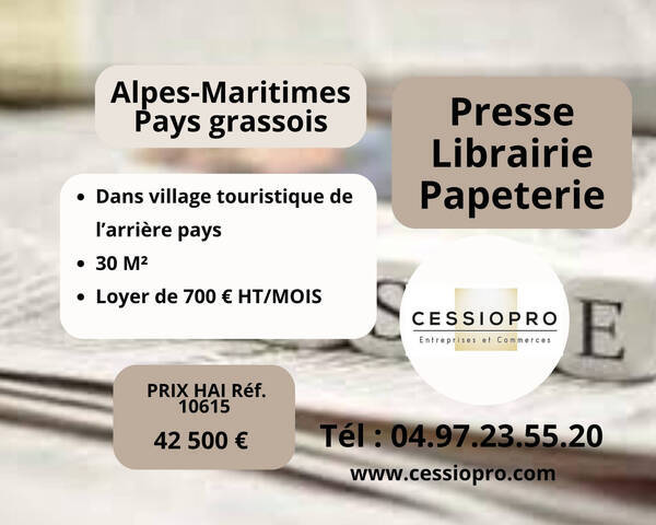 Vente Fonds de commerce librairie - papeterie - presse 30 m² Grasse (06130)