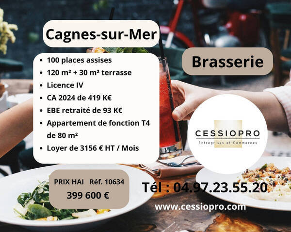 Vente Fonds de commerce brasserie - restaurant 120 m² Cagnes-sur-Mer (06800)