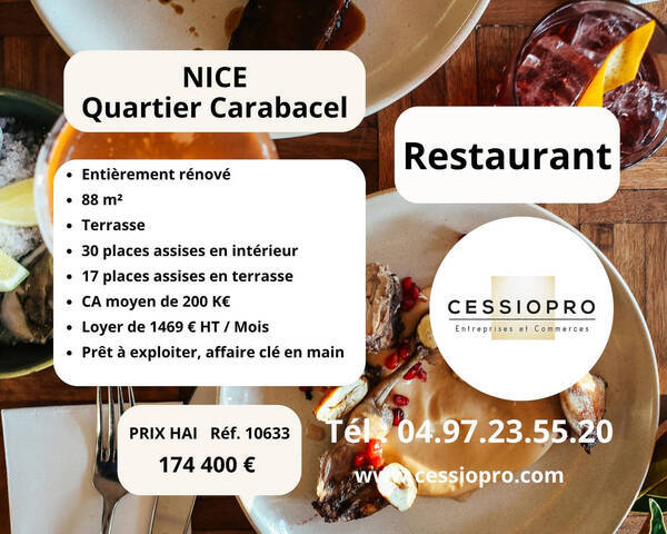Vente Fonds de commerce restaurant 88 m² Nice (06000)