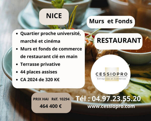 Vente Fonds de commerce restaurant 60 m² Nice (06300)