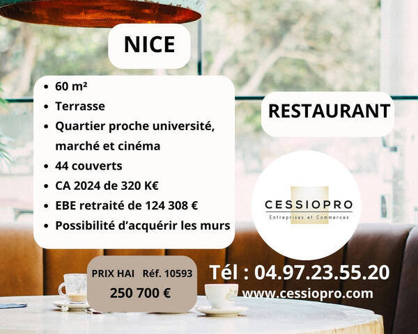 Vente Fonds de commerce restaurant 60 m² Nice (06300)