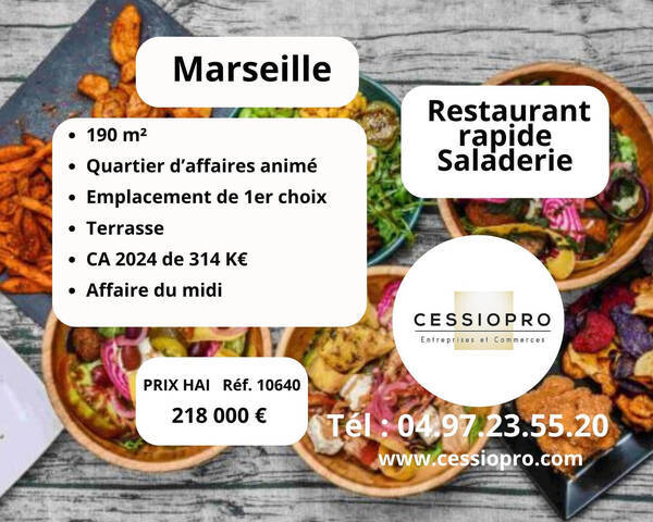 Vente Fonds de commerce restauration rapide 190 m² Marseille 2e Arrondissement (13002)