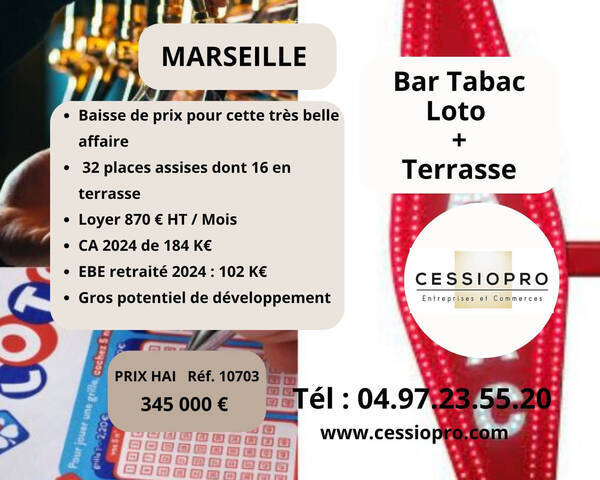 Vente Fonds de commerce bar - tabac - loto 55 m² Marseille 1er Arrondissement (13001)