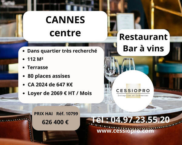Vente Fonds de commerce restaurant 112 m² Cannes (06150)