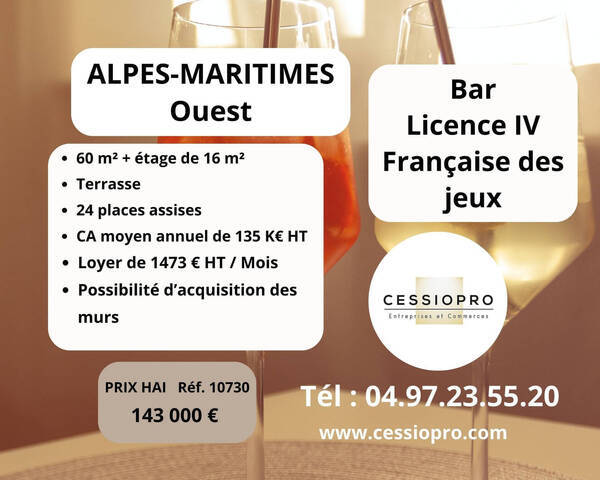 Vente Fonds de commerce bar - licence iv - loto 84 m² Grasse (06130)