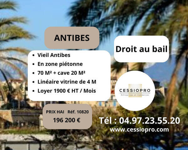 Vente Fonds de commerce cession de droit au bail 70 m² Antibes (06160)