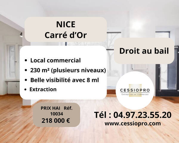 Vente Fonds de commerce cession de droit au bail 130 m² Nice (06000)