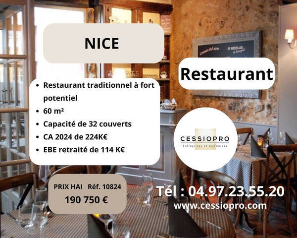Vente Fonds de commerce restaurant 60 m² Nice (06000)