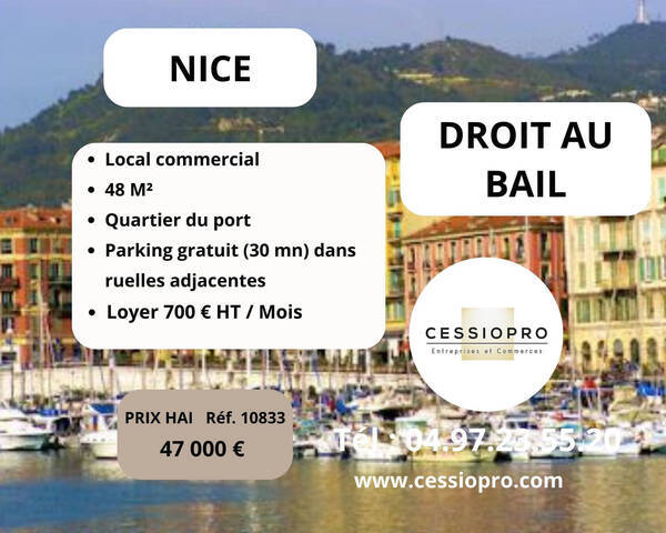 Vente Fonds de commerce cession de droit au bail 48 m² Nice (06300)