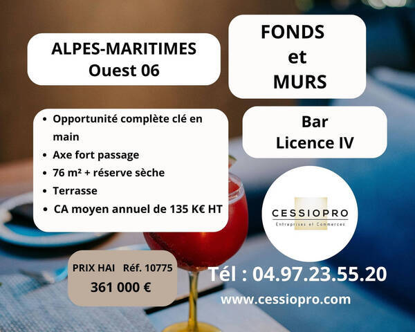 Vente Fonds de commerce bar - licence iv - loto 84 m² Grasse (06130)
