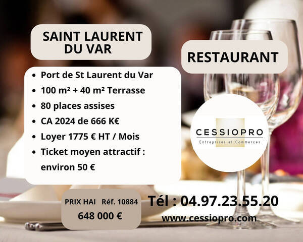 Vente Fonds de commerce restaurant 140 m² Saint-Laurent-du-Var (06700)