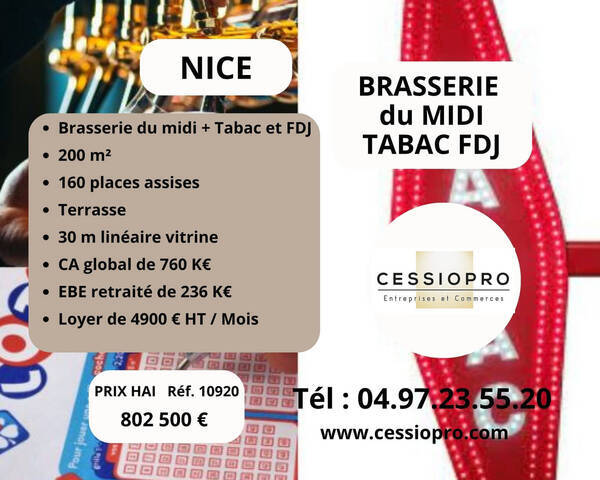 Vente Fonds de commerce brasserie - tabac - loto 200 m² Nice (06000)