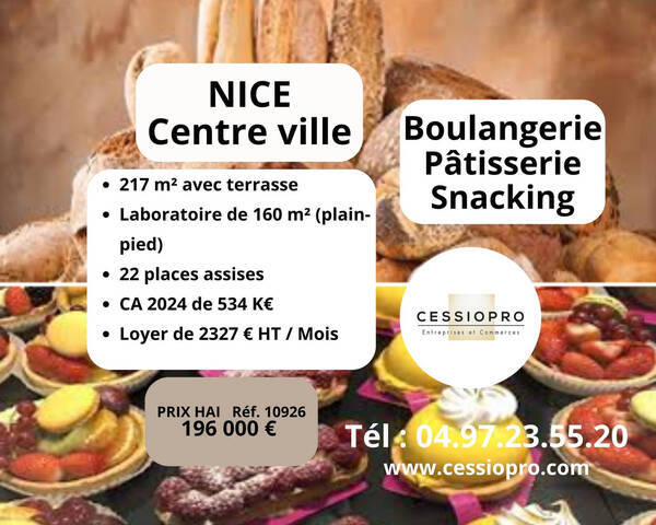Vente Fonds de commerce boulangerie - pâtisserie 217 m² Nice (06000)