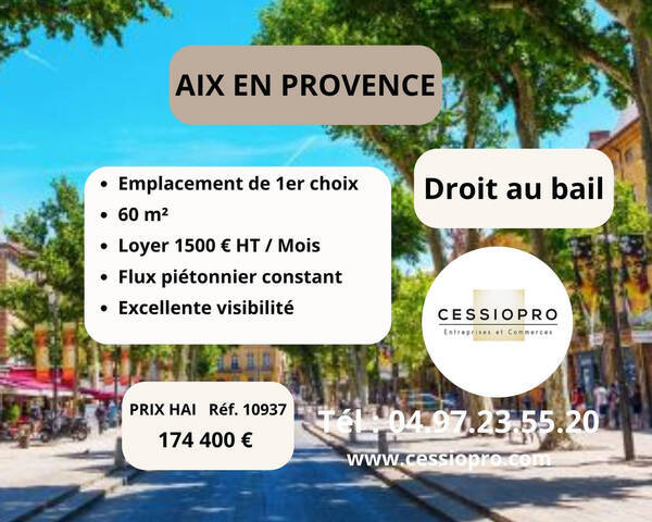 Vente Fonds de commerce cession de droit au bail 60 m² Aix-en-Provence (13090)
