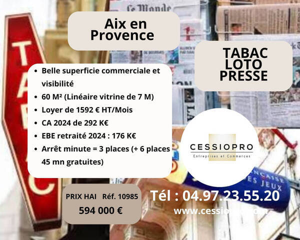 Sale Business tabac - loto - presse 60 m² Aix-en-Provence (13090)