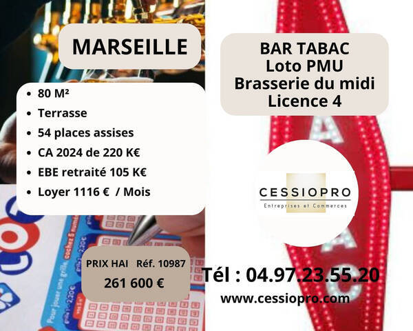 Vente Fonds de commerce bar - tabac - loto - pmu - brasserie 80 m² Marseille 2e Arrondissement (13002)