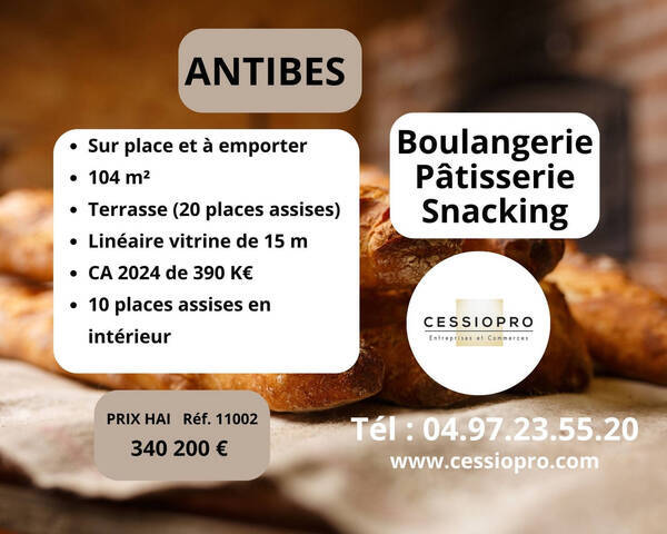 Sale Business boulangerie - pâtisserie 104 m² Antibes (06160)