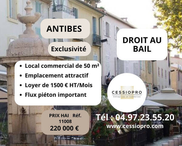 Sale Business cession de droit au bail 50 m² Antibes (06160)