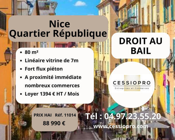 Sale Business cession de droit au bail 80 m² Nice (06300)