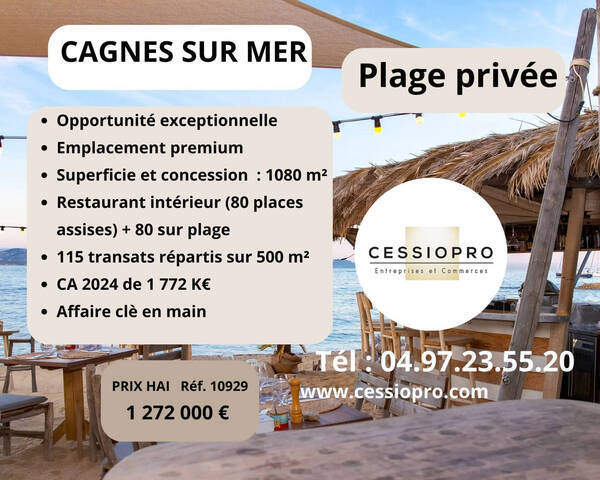Vente Fonds de commerce restaurant 1080 m² Cagnes-sur-Mer (06800)