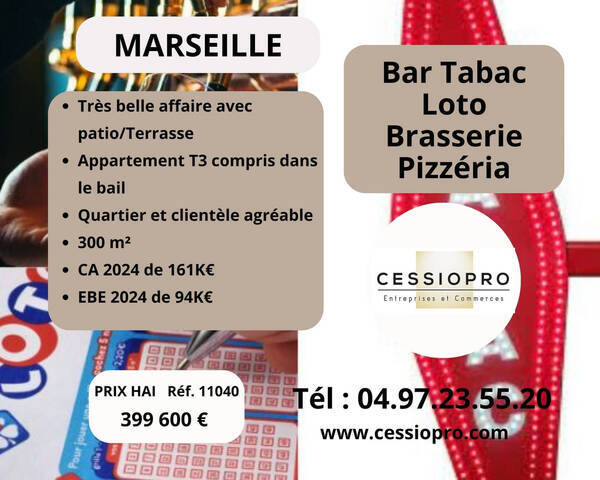 Vente Fonds de commerce bar - tabac - loto - brasserie - pizzeria 300 m² Marseille 11e Arrondissement (13011)
