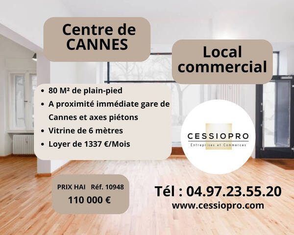 Sale Business cession de droit au bail 75 m² Cannes (06150)
