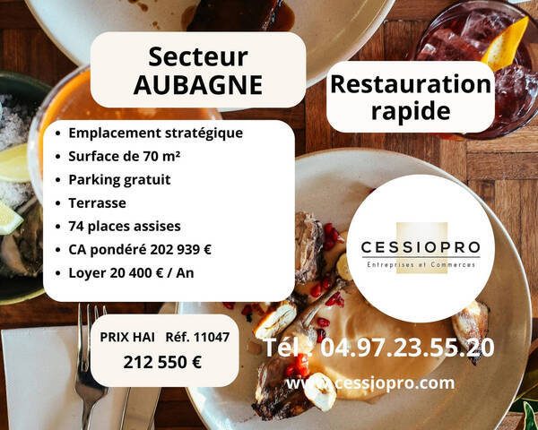 Vente Fonds de commerce restauration rapide 70 m² Aubagne (13400)