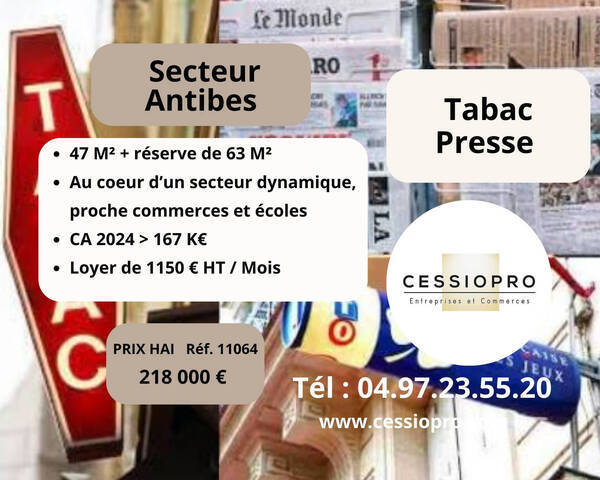 Vente Fonds de commerce tabac - presse 47 m² Antibes (06160)