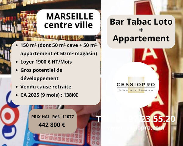 Vente Fonds de commerce bar - loto - tabac 150 m² Marseille 1er Arrondissement (13001)