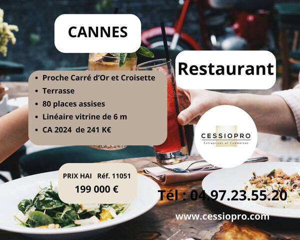 Vente Fonds de commerce restaurant 97 m² Cannes (06150)