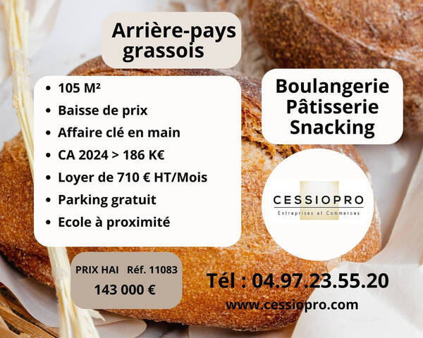 Vente Fonds de commerce boulangerie - pâtisserie 105 m² Grasse (06130)