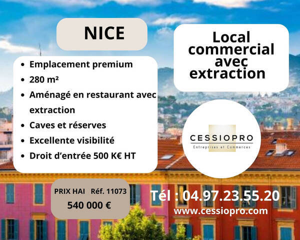 Vente Fonds de commerce cession de droit au bail 280 m² Nice (06300)