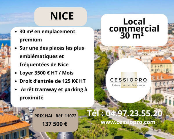Sale Business cession de droit au bail 30 m² Nice (06300)
